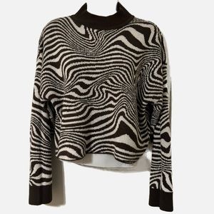 H&M Jacquard Knit Sweater Brown White Swirl S